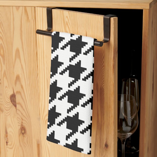 Hounds-tooth Black White Classic Weaving Pattern Tea Towel (Thirds Fold)