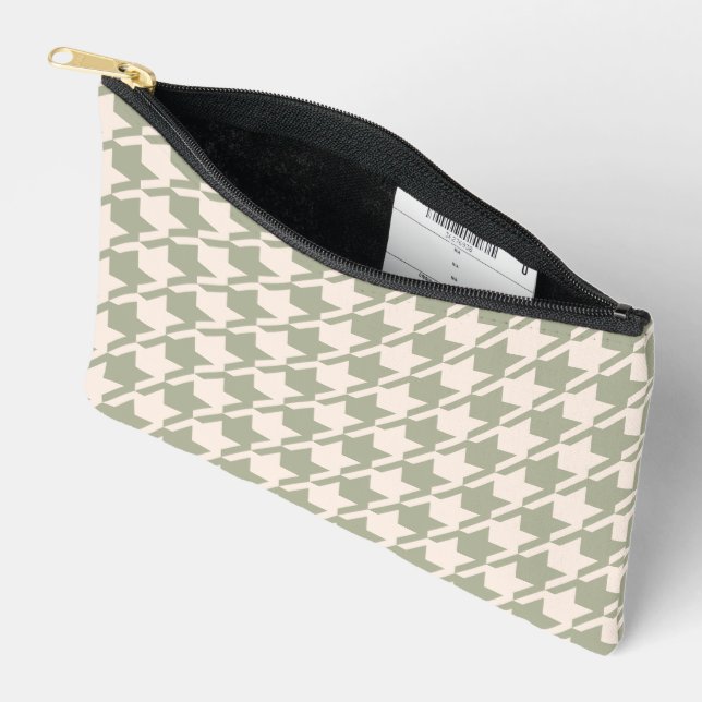 Houndstooth 2Way Green+Cream Big Pattern Accessory Pouch (Open)