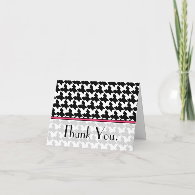 Houndstooth and Pink Thank You Card (Front)