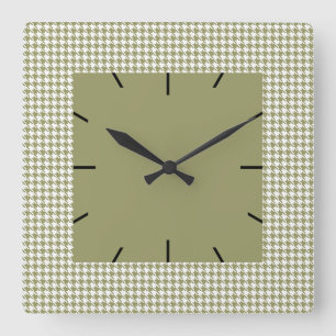 Houndstooth Avocado and White Square Wall Clock