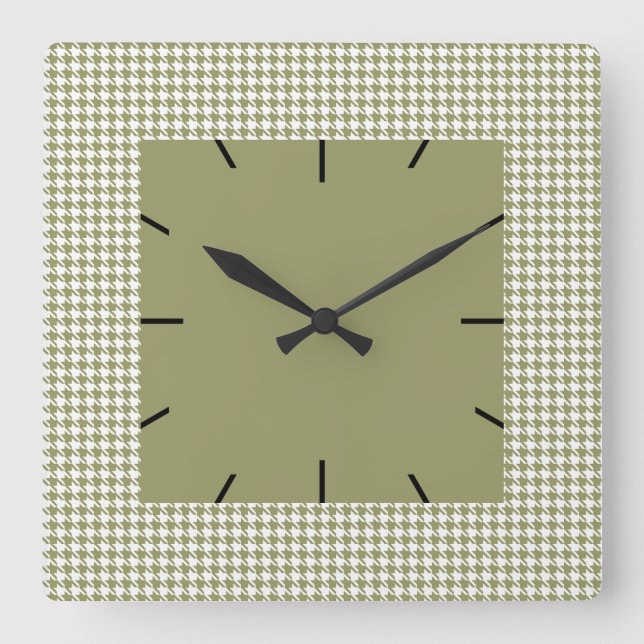Houndstooth Avocado and White Square Wall Clock (Front)