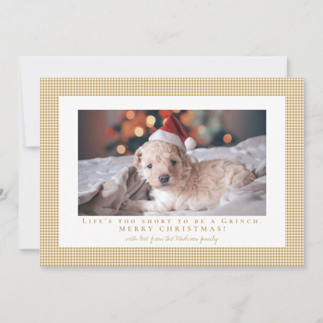 Houndstooth  Aztec Gold frame photo  Holiday Card (Front)