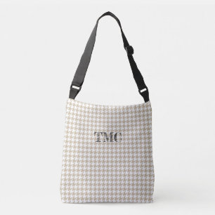 Houndstooth Beige White INITIALS Preppy Chic Crossbody Bag