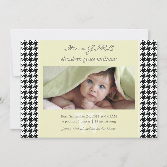 Houndstooth Birth Announcements (Front)