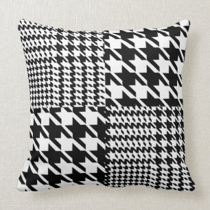 Houndstooth Black And White Patchwork Pattern Cushion
