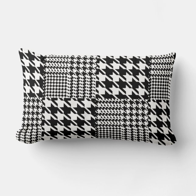 Houndstooth Black And White Patchwork Pattern Lumbar Cushion (Front)