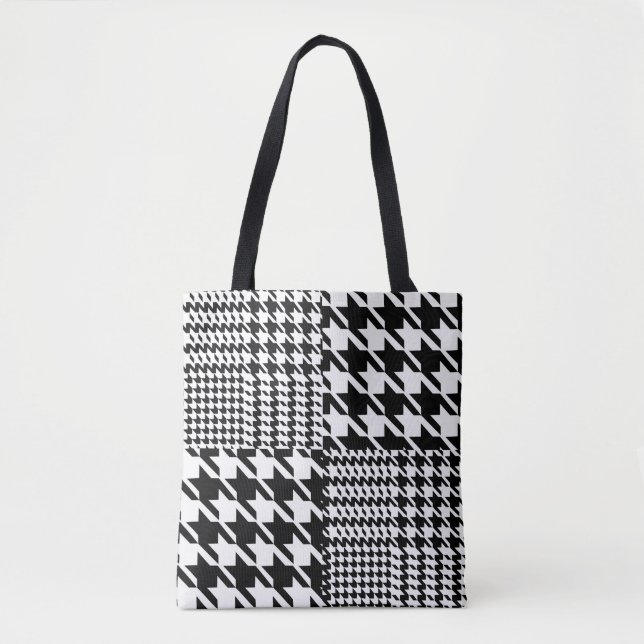 Houndstooth Black And White Patchwork Pattern Tote Bag (Front)