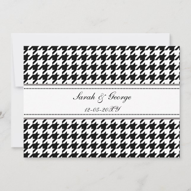 houndstooth black and white wedding invites (Front)