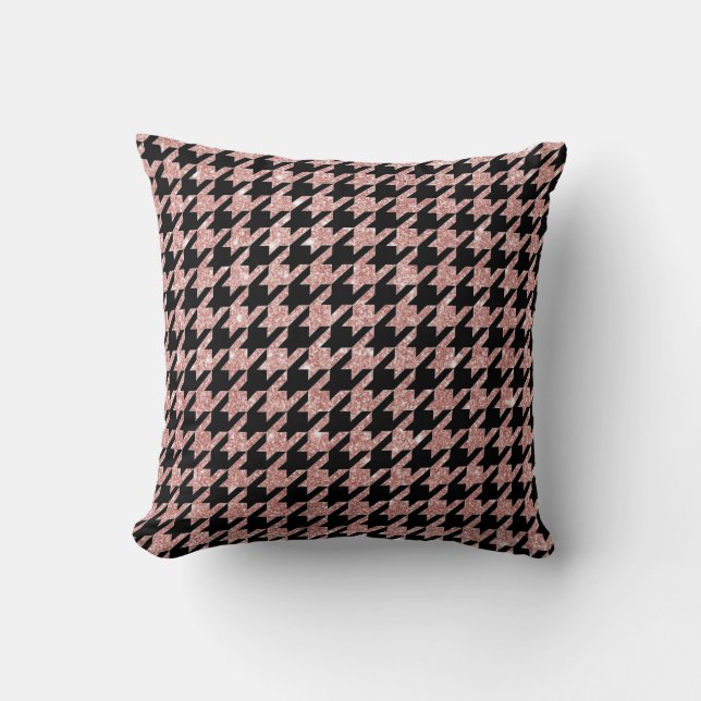 Houndstooth Black Pink Glitter  Cushion (Front)