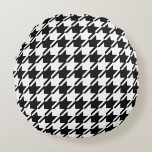 Houndstooth Black+White Big Pattern Round Cushion