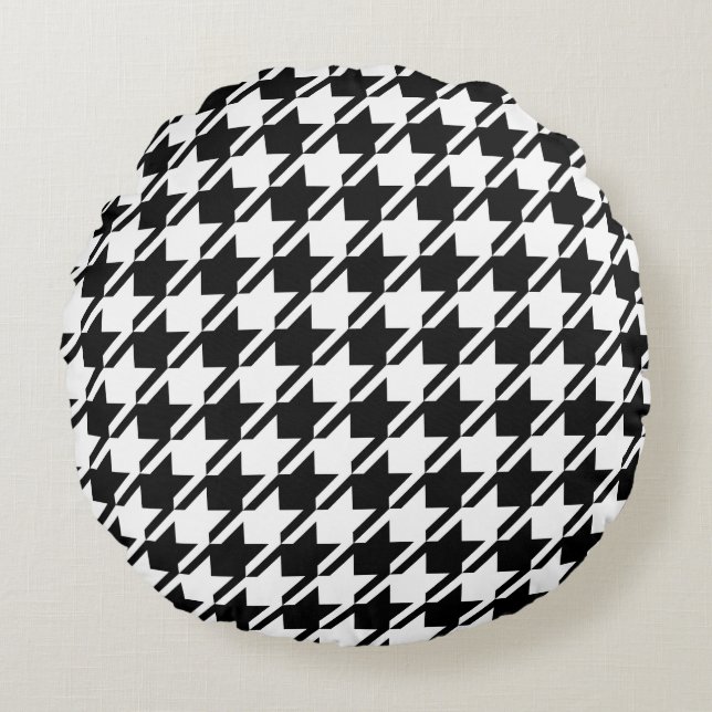 Houndstooth Black+White Big Pattern Round Cushion (Front)