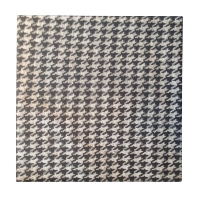 Houndstooth black white elegant chic classic style ceramic tile (Front)