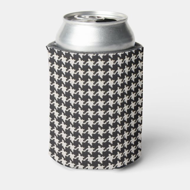 Houndstooth Black White Pattern Can Cooler (Can Back)