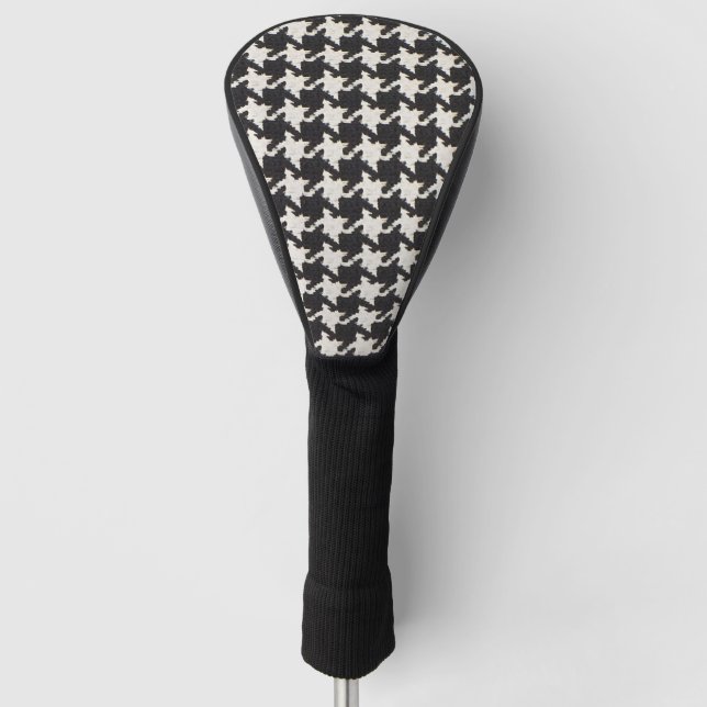 Houndstooth Black White Pattern Golf Head Cover (Front)