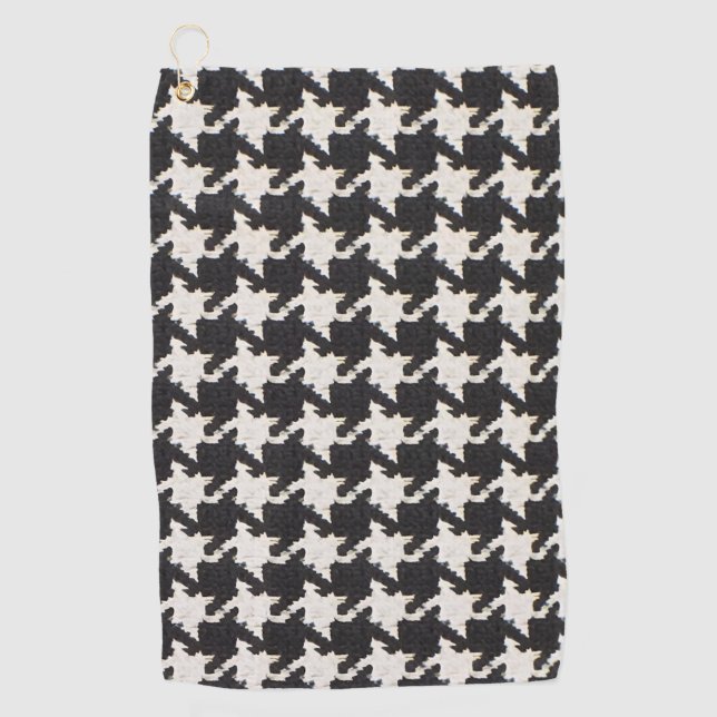 Houndstooth Black White Pattern Golf Towel (Front)