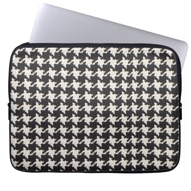 Houndstooth Black White Pattern Laptop Sleeve (Front)