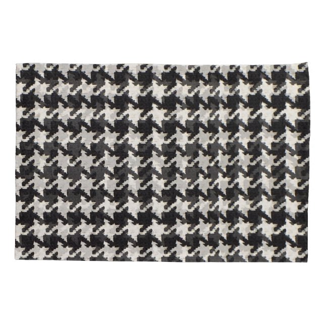 Houndstooth Black White Pattern Pillowcase (Back)