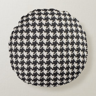 Houndstooth Black White Pattern Round Cushion