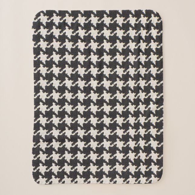 Houndstooth Black White Pattern Sherpa Blanket (Front)