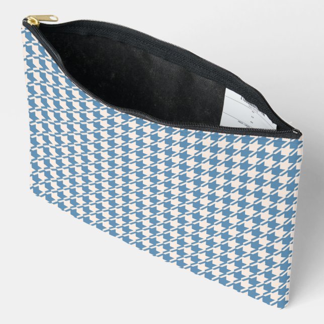 Houndstooth Blue+Cream Pattern Accessory Pouch (Open)