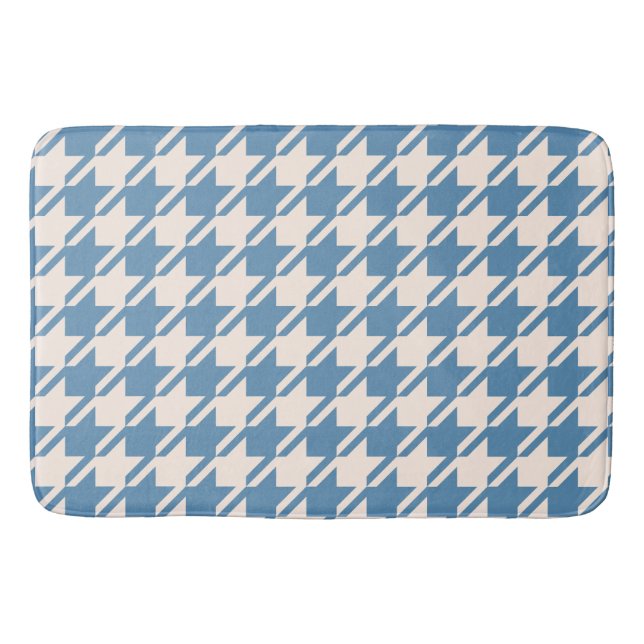 Houndstooth Blue+Cream Pattern Bath Mat (Front)
