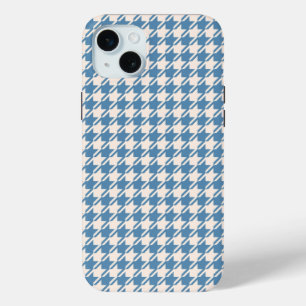 Houndstooth Blue+Cream Rpt Pattern iPhone 15 Mini Case