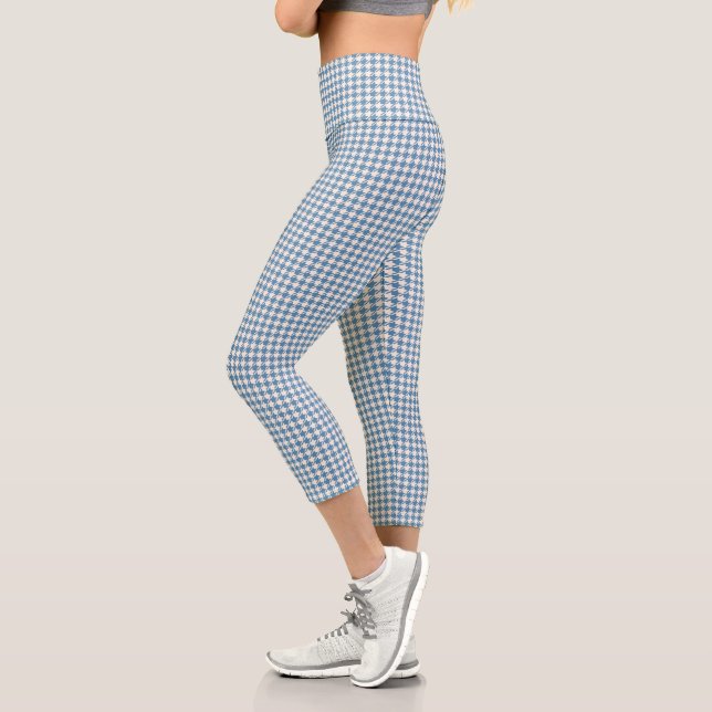 Houndstooth Blue+Cream Sml Pattern Capri Leggings (Left)