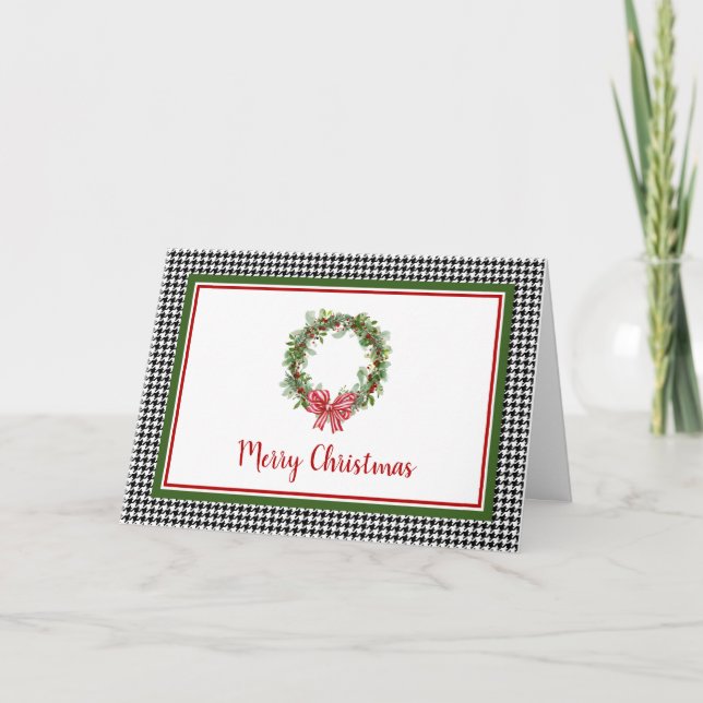 Houndstooth Border Holiday Greeting Card (Front)