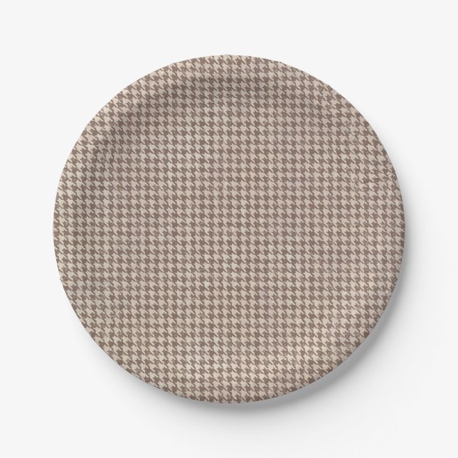 Houndstooth Brown Pattern Paper Plate (Front)