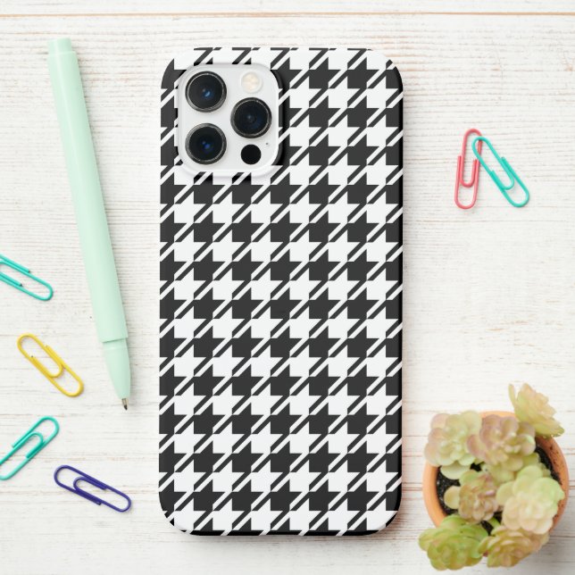 Houndstooth BW Rpt Pattern iPhone Case (On Desk)