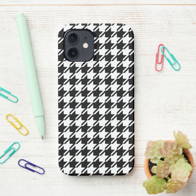 Houndstooth BW Rpt Pattern iPhone Case (On Desk)