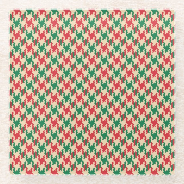 Houndstooth check pattern, dog tooth design. glass coaster (Front)