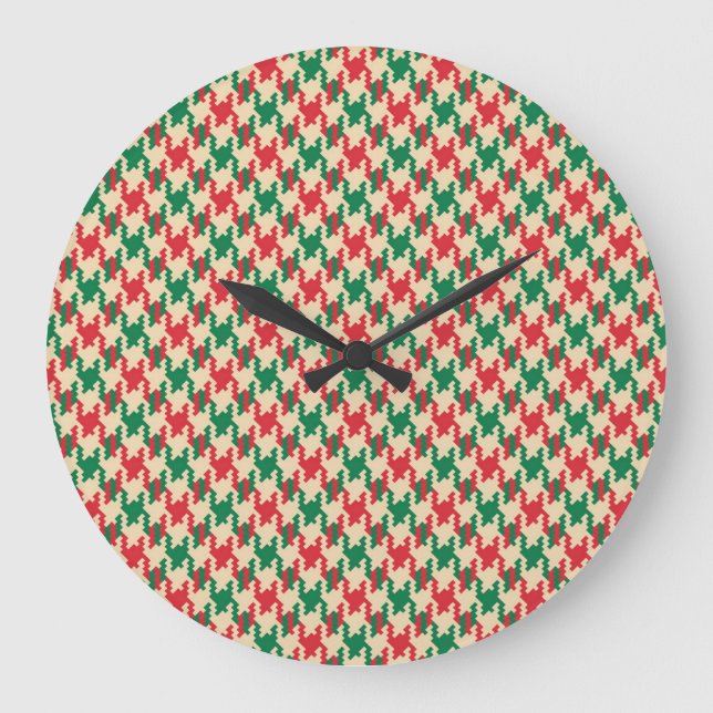 Houndstooth check pattern, dog tooth design. large clock (Front)