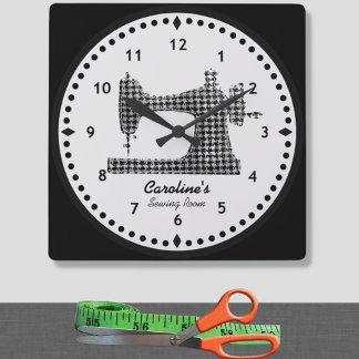 Houndstooth Check Sewing Machine Wall Clock