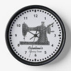 Houndstooth Check Sewing Machine Wall Clock