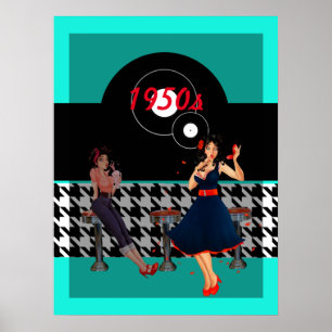 Houndstooth chequered 1950s vintage foam board poster