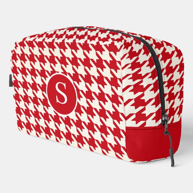 Houndstooth Cherry Red & White Toiletry Bag (Right Corner)