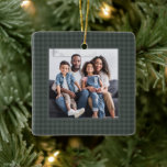 Houndstooth classic green one photo Christmas Ceramic Ornament<br><div class="desc">A classic dark green houndstooth pattern frames a single square photo in this simple personalised Christmas ornament design. A great way to commemorate a favourite family photo or event for the year, this ornament makes a perfect gift for parents, grandparents and more. The back features a matching houndstooth pattern with...</div>