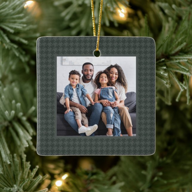 Houndstooth classic green one photo Christmas Ceramic Ornament (Tree)