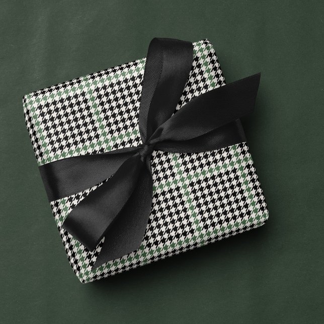 Houndstooth classic holiday black green stylish wrapping paper (Creator Uploaded)