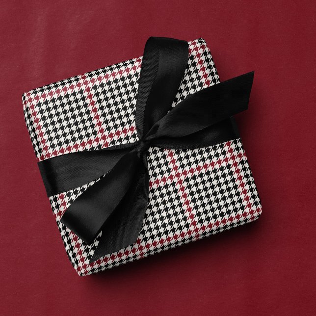 Houndstooth classic holiday black red stylish wrapping paper (Creator Uploaded)
