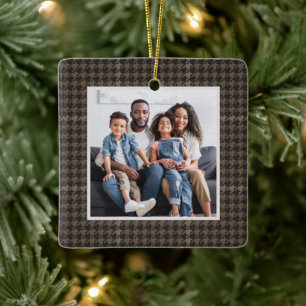 Houndstooth classic neutral one photo Christmas Ceramic Ornament