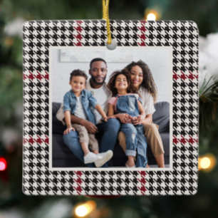 Houndstooth classic red black one photo Christmas Ceramic Ornament