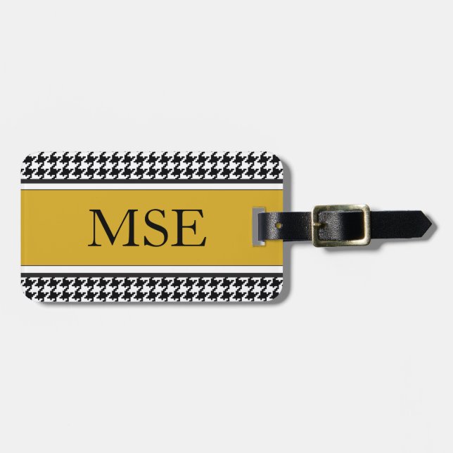Houndstooth Custom Monogram Pattern | Gold Luggage Tag (Front Horizontal)
