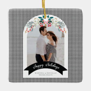 Houndstooth Dome Christmas Holiday Photo Card Ceramic Ornament