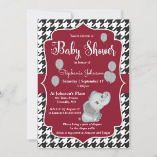 Houndstooth Elephant Baby Shower Invitation