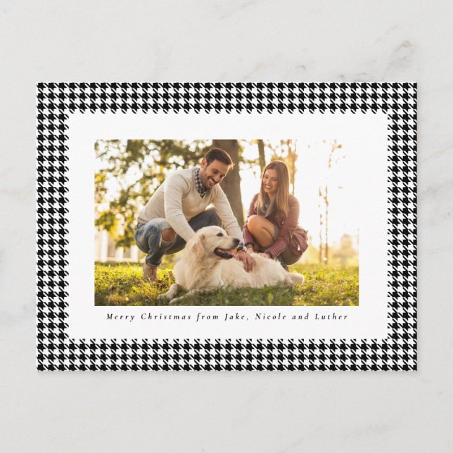 Houndstooth frame Merry Christmas black and white  Holiday Postcard (Front)