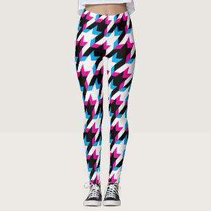 Houndstooth Glitch Blue and Pink Leggings