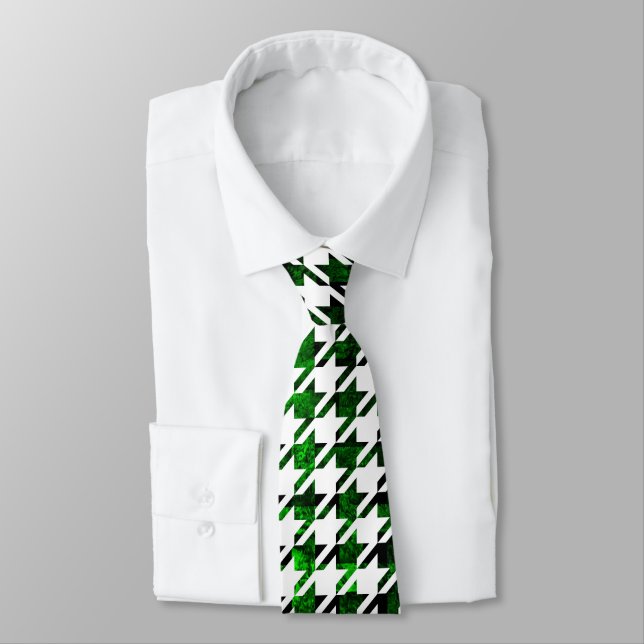 Houndstooth Green and Black Toned Pattern Tie (Tied)