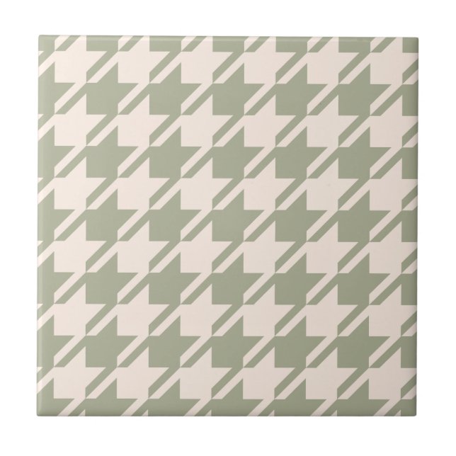 Houndstooth Green+Cream Lg Pattern Ceramic Tile (Front)
